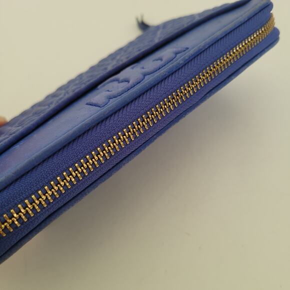 Tory Burch Solid Blue Quilted Leather Zip Around Large Wallet Long Clutch Logo - Picture 3 of 9